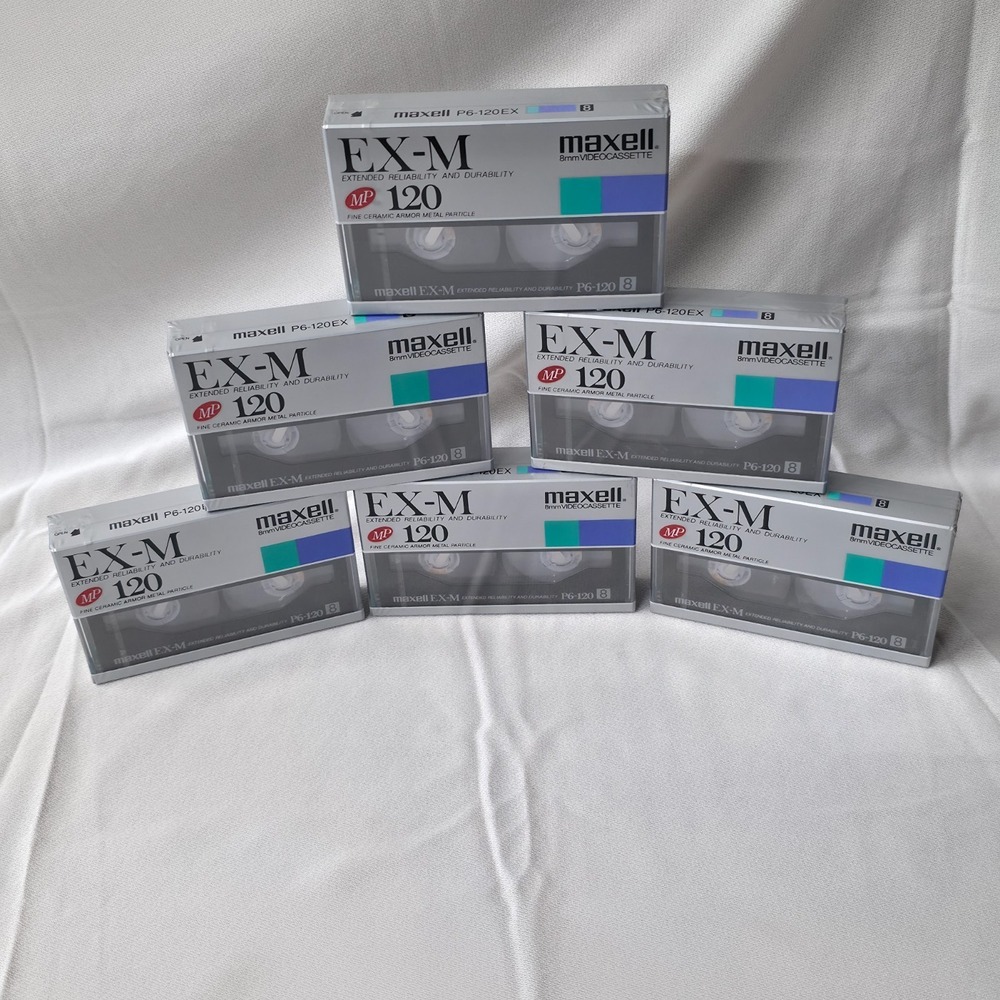 6- Maxell 8mm Video Cassette Tapes Maxell P6-120EX New Sealed